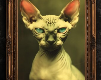 Kunglig Sphynx-kattposter, Retro Vintage-inspirerad gotisk väggkonst, Retro Estetisk Poster Konstig Konst & Unik Heminredning, Sphynx Kattälskare Gåva