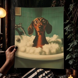 dopamine decor, bathroom decor, trendy wall art, dachshund gift, dog lover gift, whimsical bathroom, dachshund poster, small poster, sausage dog, dog grooming, dog groomer gifts, veterinarian gift, weiner dog