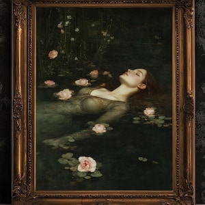 Romantic Gothic Ophelia Poster, Aesthetic Wall Art Moody Victorian Floral Art, Shakespeare Gothic Occult Poster, Printable Cottagecore Decor