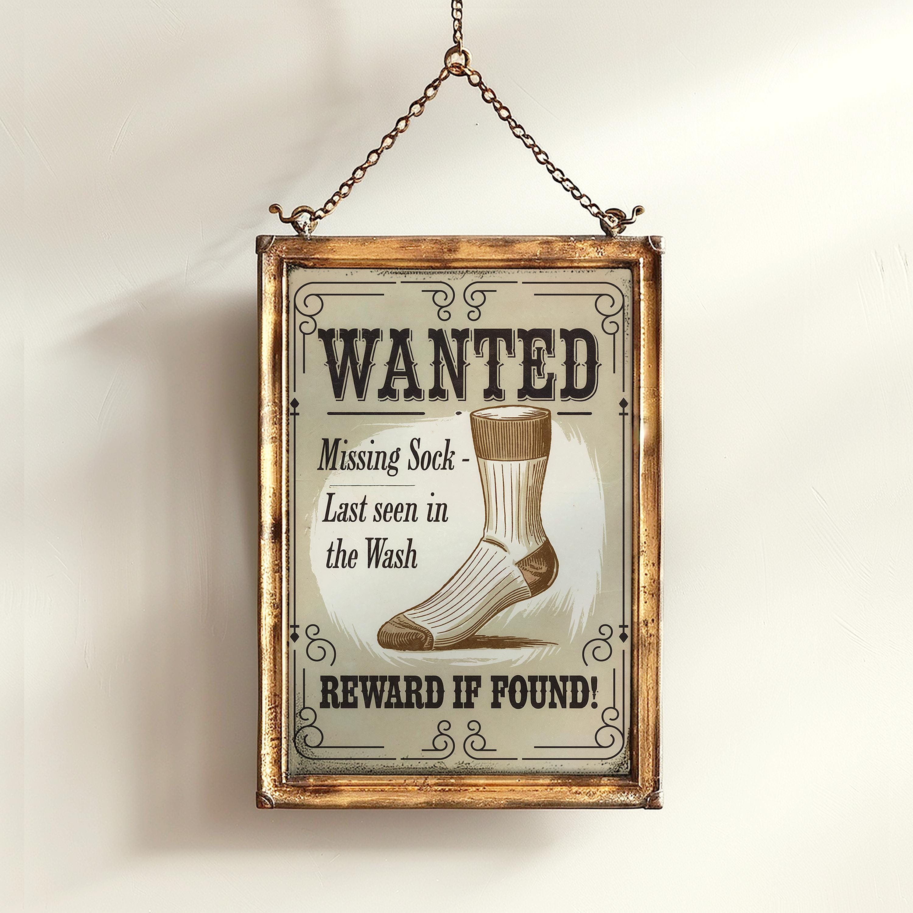 Funny Lost Sock Poster, Vintage Laundry Room Sign, Western Wanted Sign ...