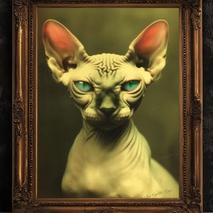 Regal Sphynx Cat Poster, Retro Vintage Inspired Gothic Wall Art, Retro Aesthetic Poster Weird Art & Unique Home Decor, Sphynx Cat Lover Gift