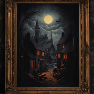 Medieval Magical Village, Medieval Castle Art Painting, Cauldron Entrance Castlecore Poster, Wizarding World School Wall Art Print,