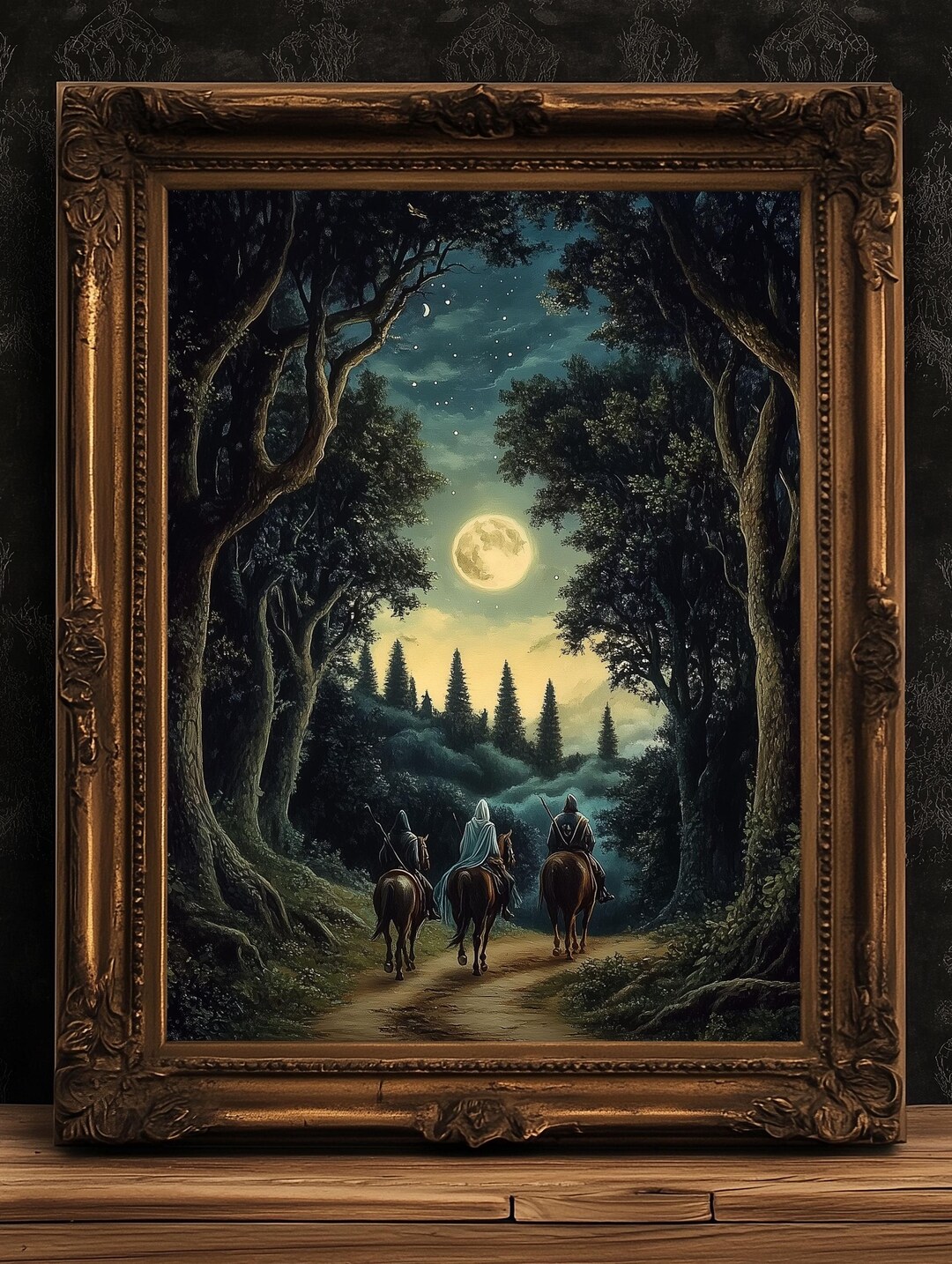 Moonlit Riders Fantasy Wall Art, Whimsigoth Decor, Medieval Forest ...