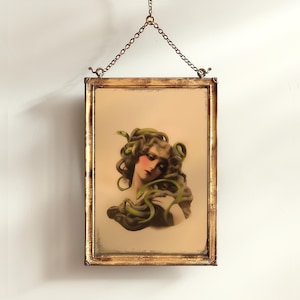 Lámina artística de Medusa, descarga digital, tarjeta de gabinete de estilo melancólico, decoración de pared gótica vintage, estética gótica sepia oscura de la academia, mitología griega