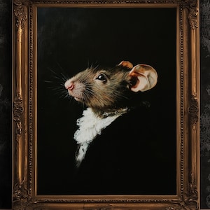 Gothic Rat Portrait, Dark Academia Wall Decor, Funny Royal Pet Painting, Vintage Animal Lover Gift, Quirky Mouse Art Print