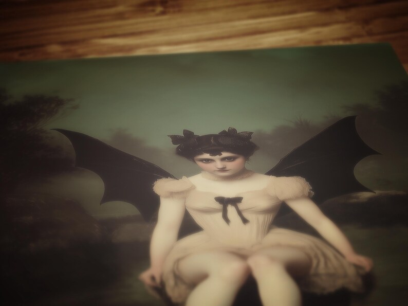 vintage poster, art poster print, dark academia, victorian wall art, gothic painting, halloween decoration, witch art print, nature witch print, dark fantasy poster, moonlit gothic scene, bat woman painting, lilith painting, queen of demons