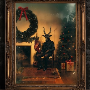 Vintage Dark Christmas Poster - Black Phillip, Krampus Wall Art Decor, Gothic Black Goat Holiday Artwork, Festive Gift for Horror Fans