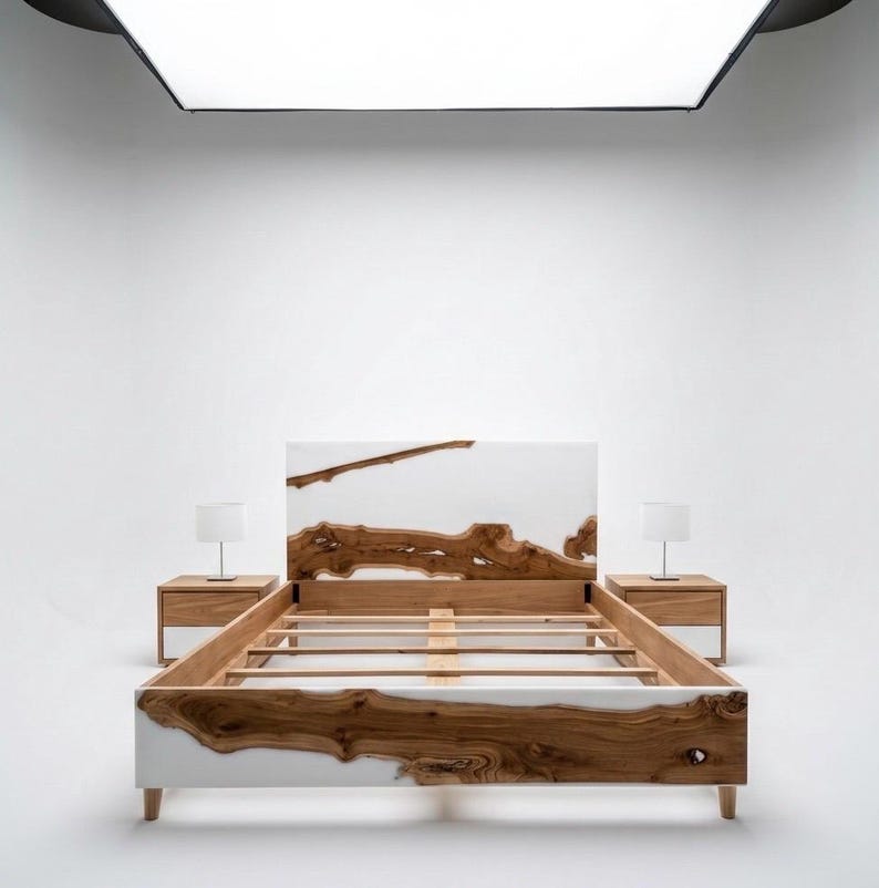 Enlightenresin Walnut Wood Live Edge Bed Frame