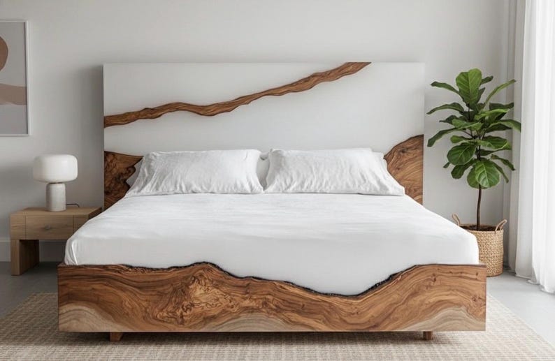 Enlightenresin Walnut Wood Live Edge Bed Frame - Thumbnail 3