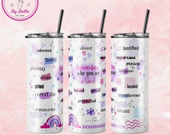 Christian Affirmations Tumbler, Daily Reminders Tumbler, Positive Affirmations Tumbler, Stainless Steel Insulated Skinny Tumbler 20oz