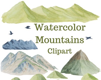 Conjunto de imágenes prediseñadas de montañas en acuarela, bosque y naturaleza (descarga digital)