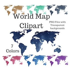 Weltkarte Clipart, Weltkarte PNG, Aquarell Weltkarte, druckbare Weltkarte, bunte Weltkarte, Karte Clipart, Aquarell Karte, Weltkarte Grafik, Karte