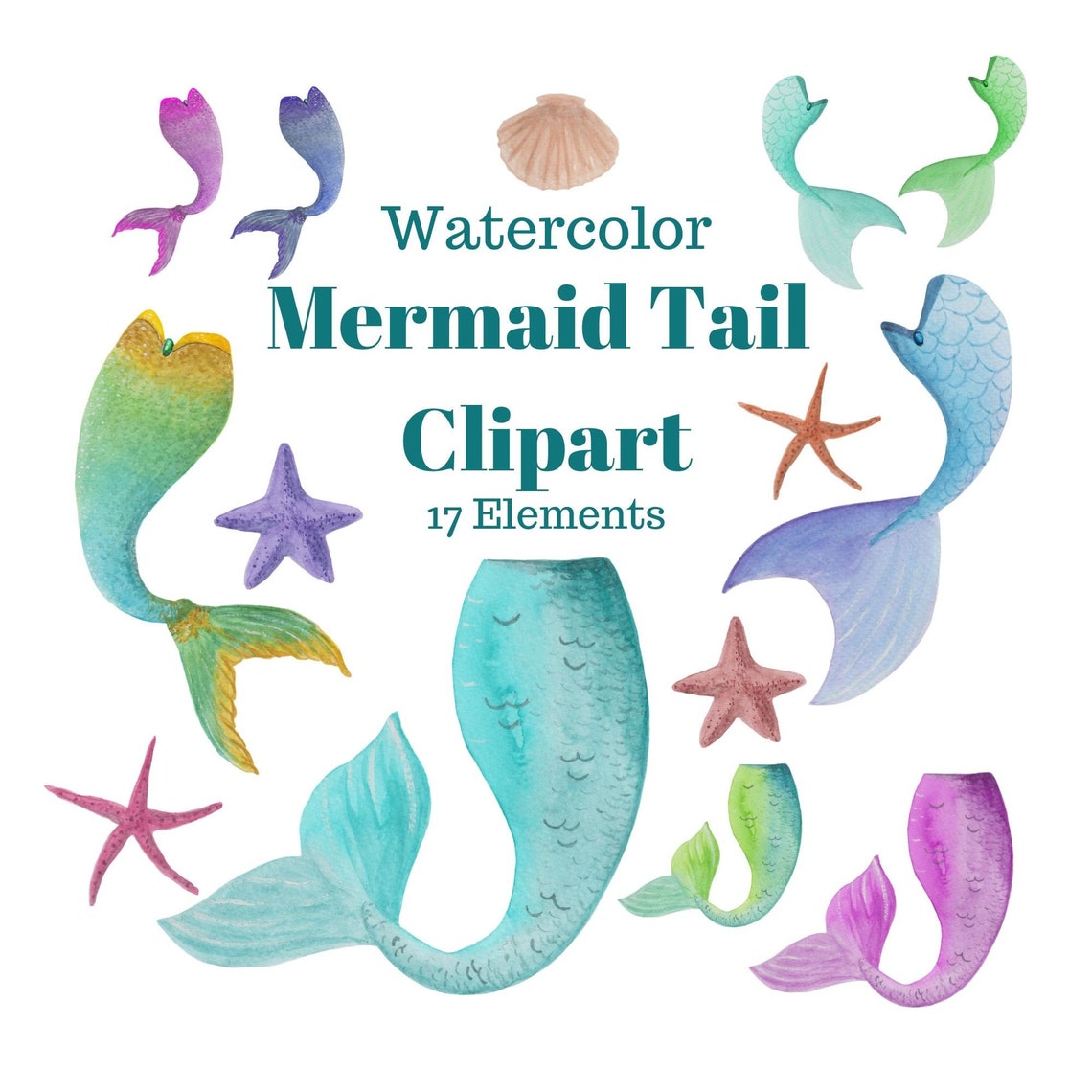 Mermaid Tail Clipart, Mermaid Clipart, Mermaid PNG, Girls Clipart, Party Clipart,instant ...