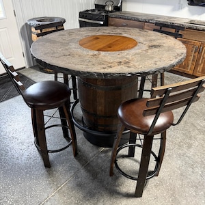 Whiskey Barrel Table set with Concrete Top