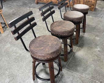 Whiskey Barrel Bar Stool with Back