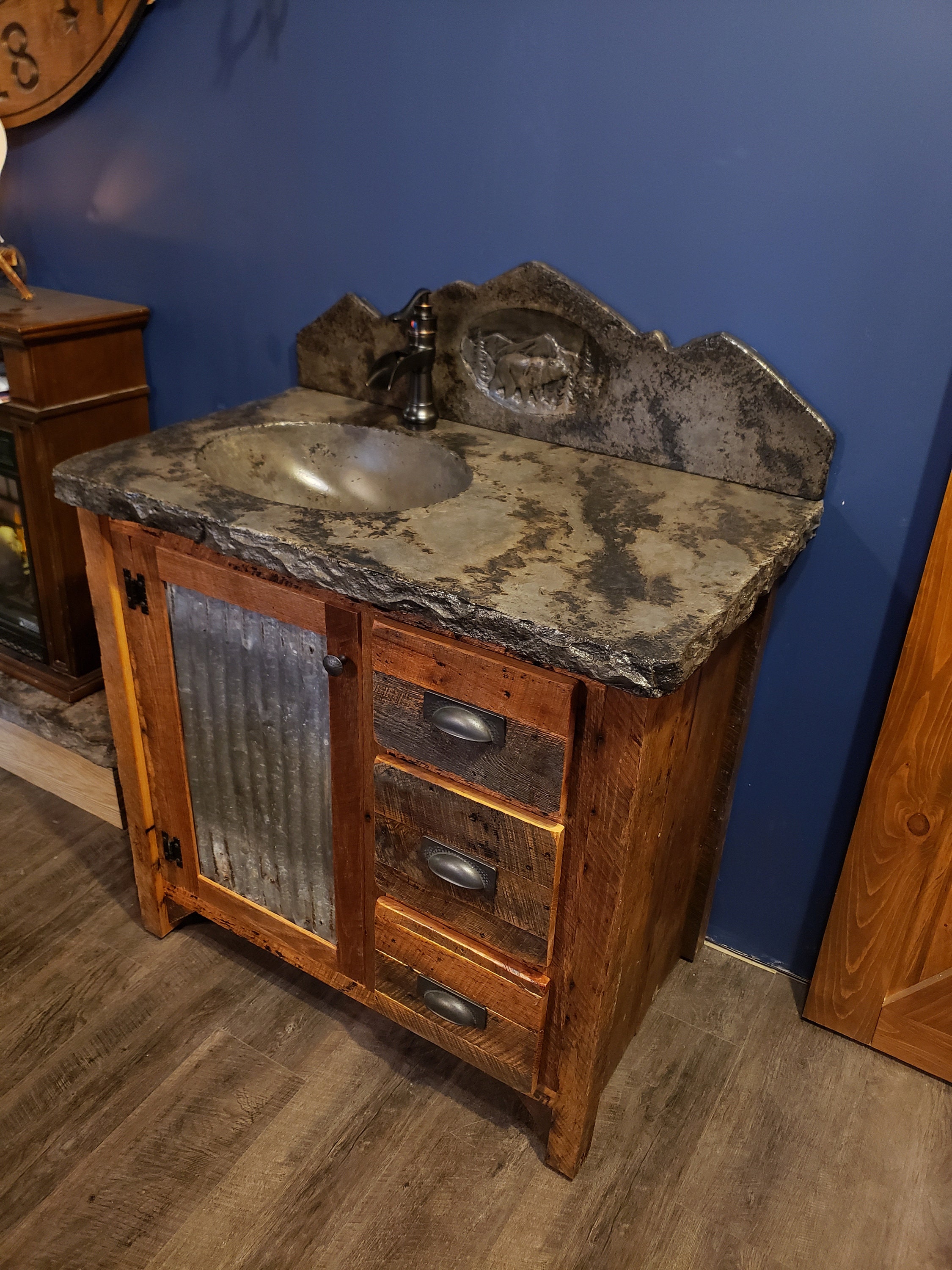 36 Barnwood Vanity Concrete Top Metal Door Etsy