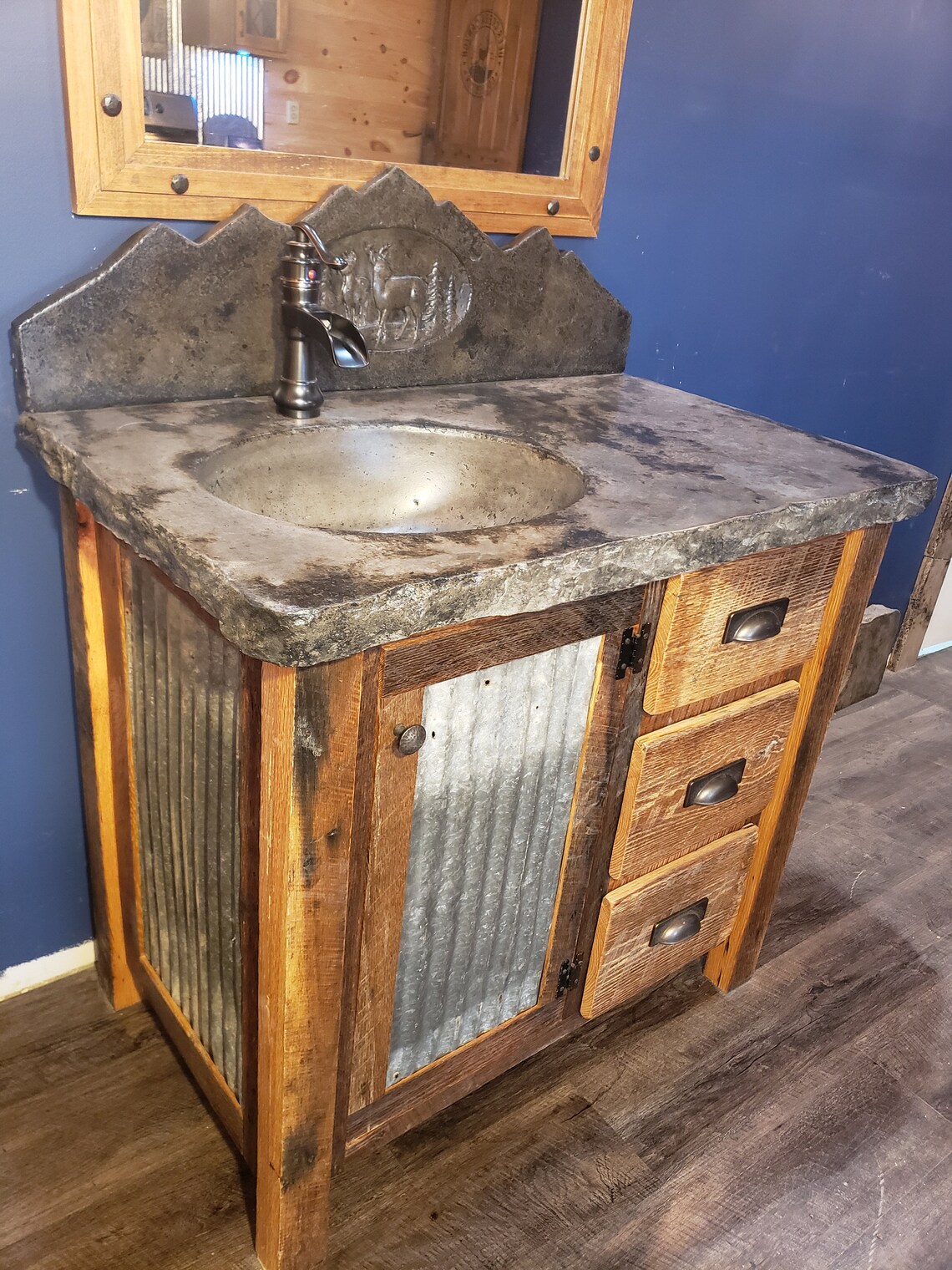 36 Barnwood Vanity, Concrete Top, Metal Door Etsy