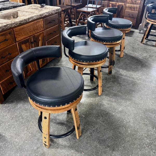 Whiskey Barrel Bar Stool with Round Back