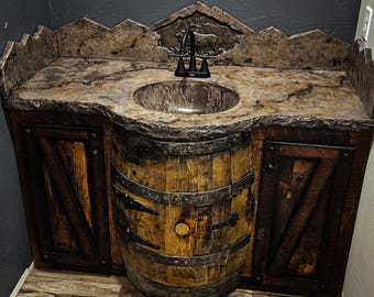 Whiskey Barrel Vanity/ Concrete Top