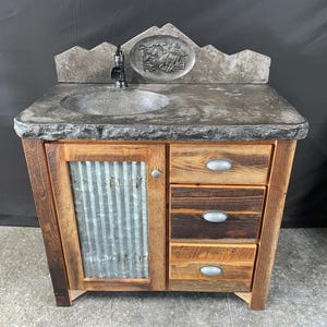 36" Barnwood Vanity, Concrete Top, Metal Door