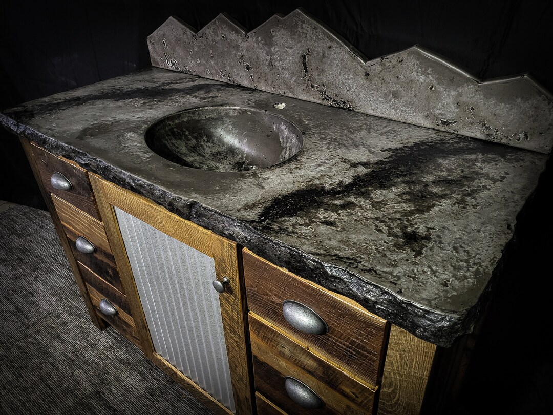 48 Barnwood Vanity, Concrete Top, Metal Door Etsy