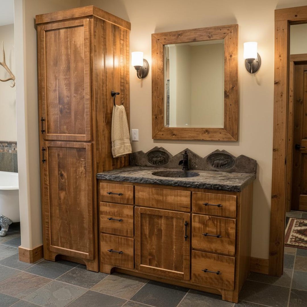 Rustic Maple Vanity With Concrete Countertop and Linen Closet - Etsy