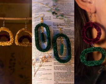 Handmade Velvet Crochet Geometric Earrings