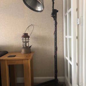 Large industrial floor standing lamp heavy metal large vintage bulb and cable statement piece