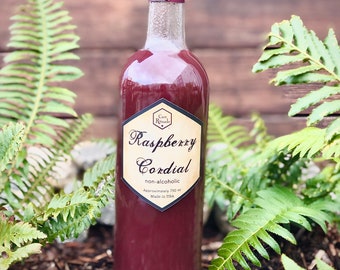 Raspberry Cordial, organic non-alcoholic beverage with real honey and spices