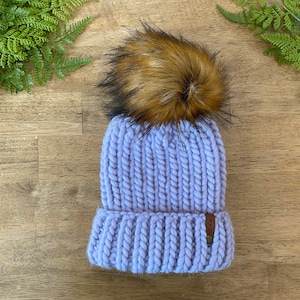 Luxury Peruvian Wool Knit Hat - Lavender // Handmade Knit Hat // Faux Fur Pom Pom