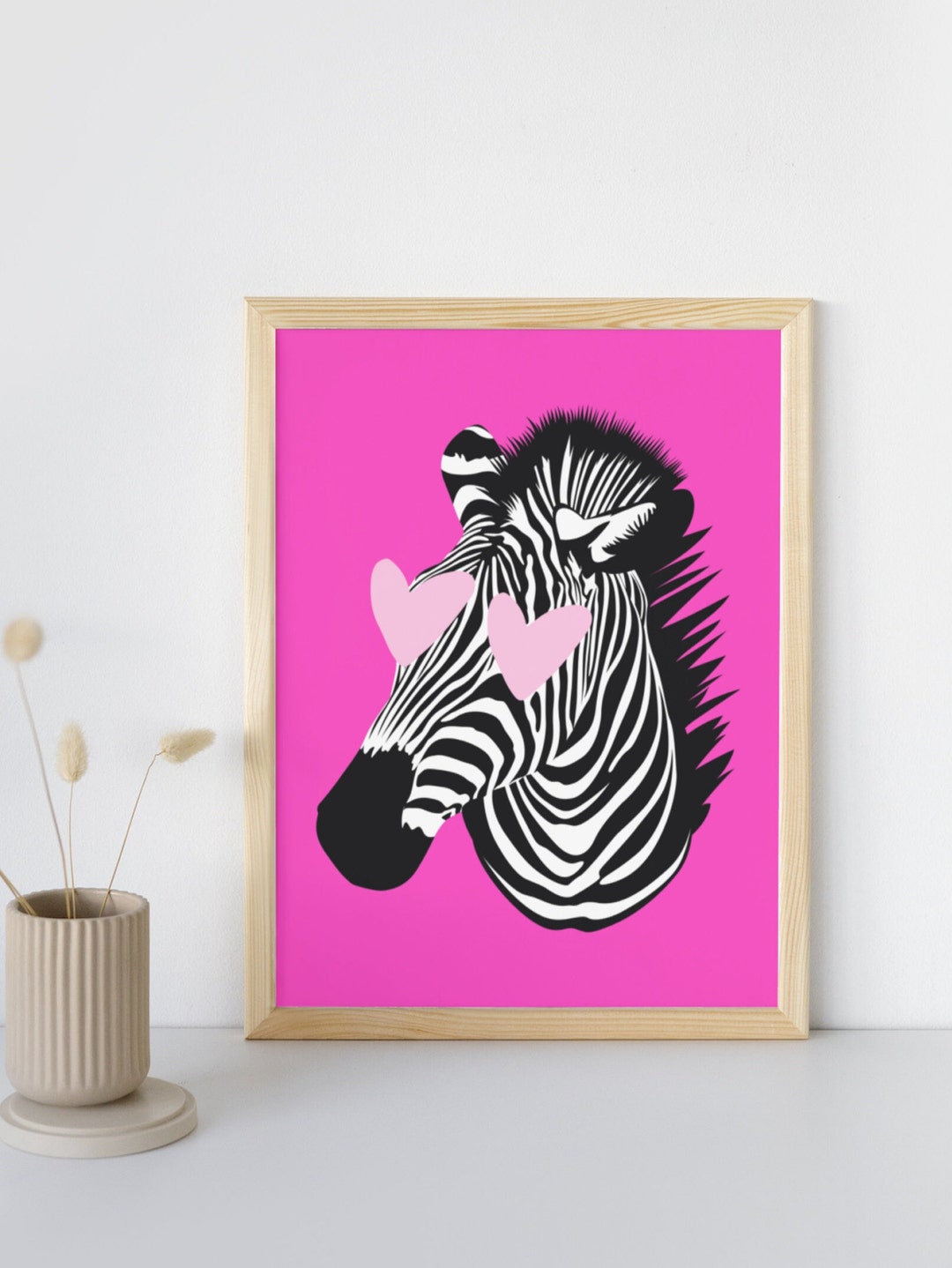 Pink Zebra Hearts Wall Art Pastel Print Preppy Poster Fun Etsy