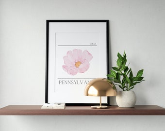 Pennsylvania State Flower Digital Wall Art, White Print Poster, College Illustration Art, Trendy Aesthetic Home Decor, Simple Gift Dorm