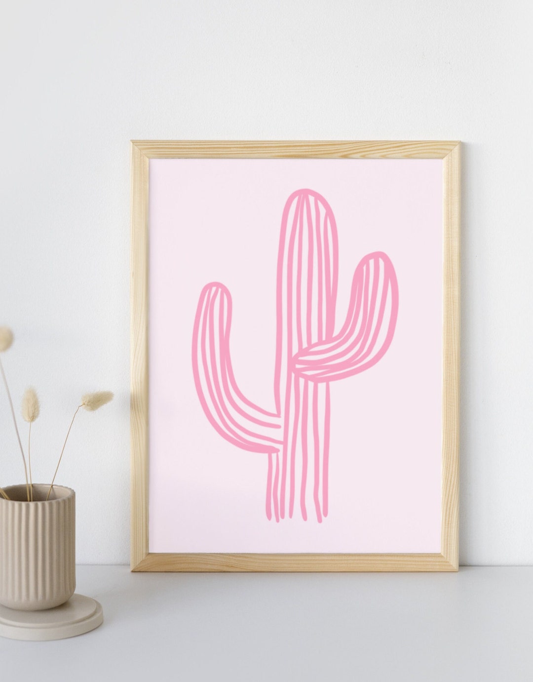 Pink Cactus Wall Art, Pastel Print, Preppy Poster, Fun Playful Pink Illustration Art, Trendy