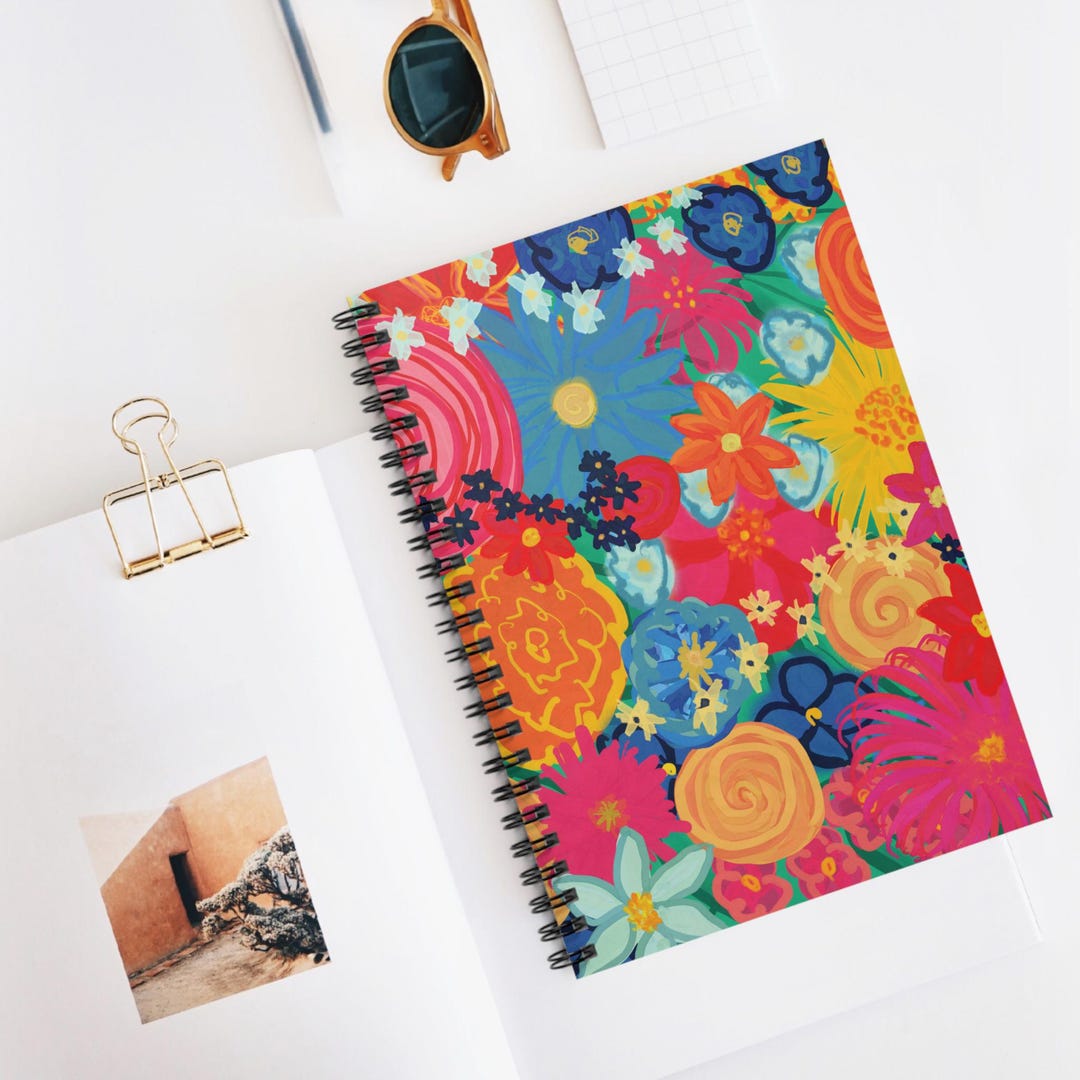 Bright Floral Pattern Notebook | Spiral Ruled Journal - Etsy