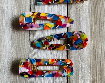 Set of 2 Rainbow Mosaic Acetate Alligator Hair Clips