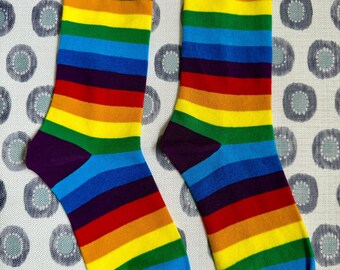 Team Purple Rainbow Stripes Unisex Adult Crew Socks
