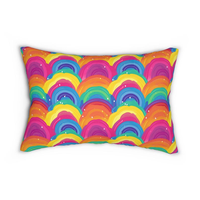 Rainbow Wave Pattern Lumbar Pillow | Colorful Retro Arches image 3