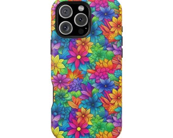 Rainbow Floral Phone Case: Impact Resistant, Protective Hard Shell