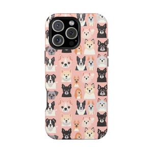 Phone Case with Bespattered Facade I'm here with my posse Dog Cartoon Illustration Pink, Protective Cover, Impact-Resistant