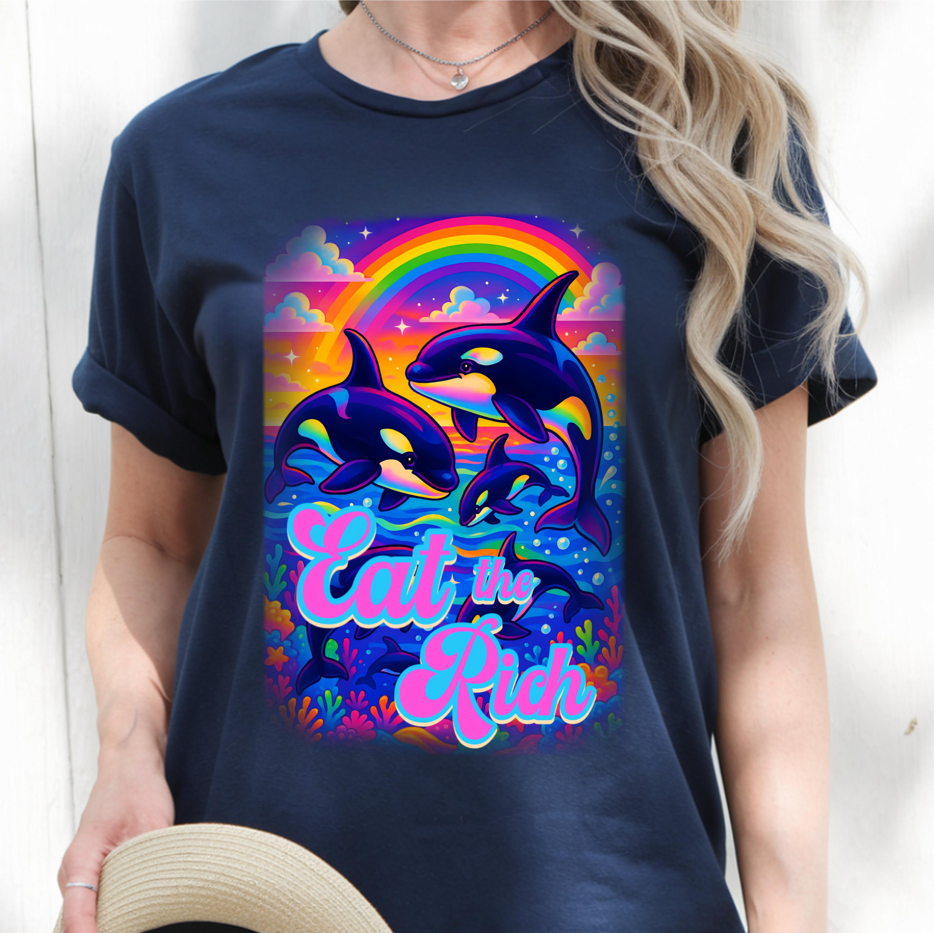 Whimsical Eat the Rich Orcas T-shirt: 90s Retro Ocean Life - Etsy