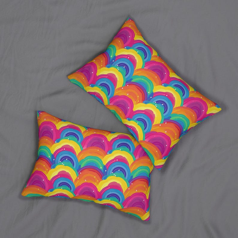 Rainbow Wave Pattern Lumbar Pillow | Colorful Retro Arches image 5