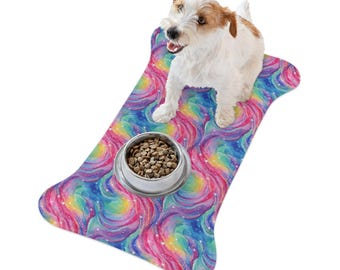 Rainbow Swirl Pet Feeding Mat | Colorful Galaxy Pattern