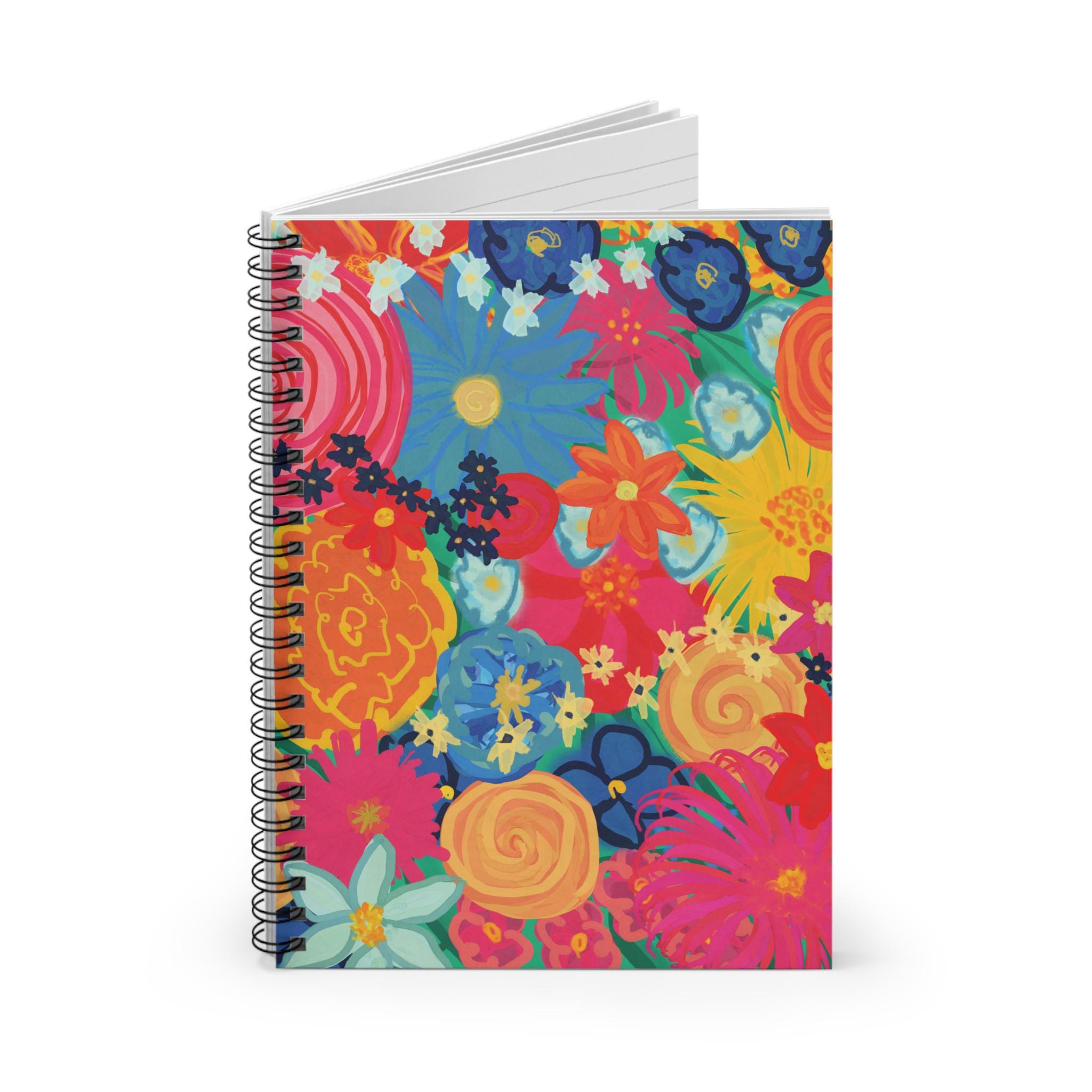 Bright Floral Pattern Notebook | Spiral Ruled Journal - Etsy