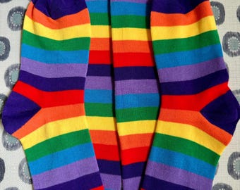 Team Purple Rainbow Stripes Unisex Adult Thigh High Socks