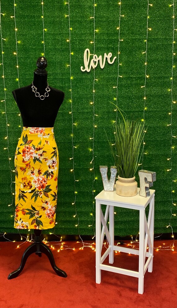 Yellow Floral Pencil Skirt Etsy