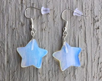 Opalite Star Choker with Silver Accent Stars Semiprecious Opal Glass Gemstone Adjustable Silver Choker Celestial Jewelry