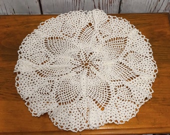 Hand made crochet white round doily