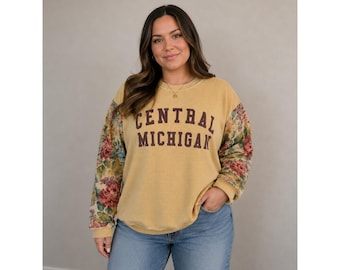 Chicka-d Central Michigan University Corded Floral Tapestry Sleeve Sweatshirt S