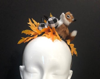 Fox Headpiece with black and white pumpkins