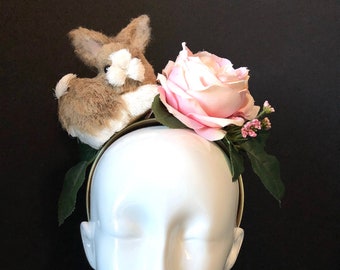 Bunny and Cabbage Rose Headpiece
